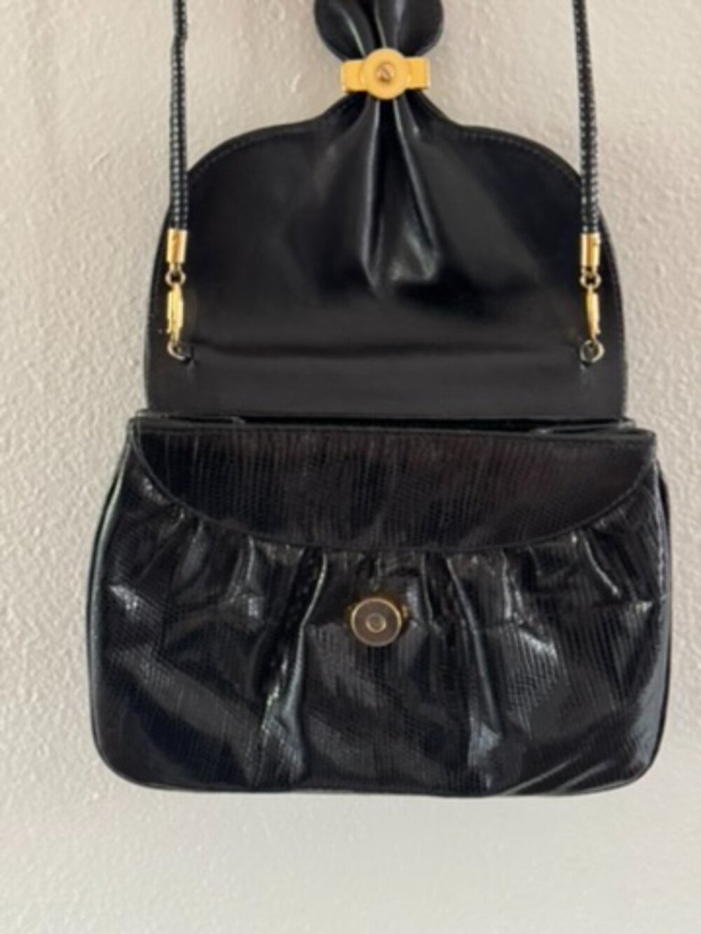 Vintage Black Evening Cross Body Bag or Clutch - Snake Print - Picture 5 of 11